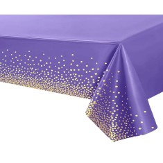 Fata de masa, flippy, din peva, imprimeu buline aurii, 137 x 274 cm, impermeabila, fara pete, curatare rapida, mov