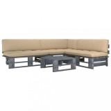 VidaXL Set mobilier din paleți cu perne, 4 piese, gri, lemn pin tratat 3066700