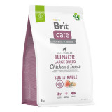Brit Care Sustainable Junior Large Breed, L-XL, Pui și Insecte, hrană uscată c&acirc;ini junior, sistem digestiv, 3kg