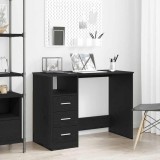 Birou vidaXL Stejar Negru 102x50x76 cm, 3 Sertare, Lemn Prelucrat - Birou Calculator, Birou Studiu