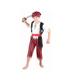 Costum carnaval Pirat pentru copii cu pantaloni, camasa, vesta, curea si bandana marime 110/120 cm ( 5-6 ani)