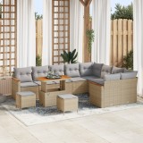 Set de canapea pentru gradina Gossi 12 piese cu perne bej poliratan acacia, set de dining pentru gradina Gossi 3 piese cu perne bej poliratan acacia