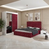 Dormitor Iris Visiniu cu Dressing Tapitat si 2 Noptiere Disponibil acum