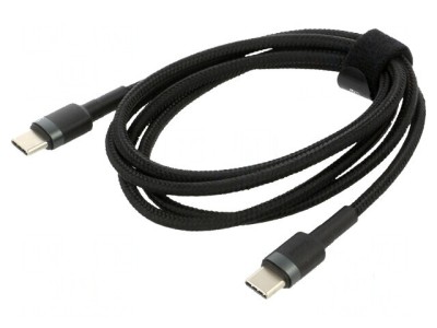Cablu USB C 1m negru textil, 60W, mufă din ambele părţi foto