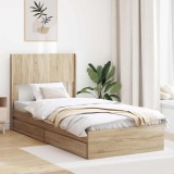 vidaXL Cadru de pat cu depozitare și tăblie Stejar Sonoma 75 x 190 cm 3414427