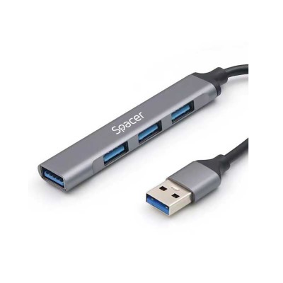 HUB extern SPACER, porturi USB:USB 3.0 X 1, USB 2.0 x 3, conectare prin USB 3.0, cablu 1m, aluminiu, (timbru verde 0.8 lei), &amp;quot;SPHB-USB-4U-01&amp;quot; foto