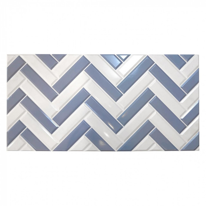 Panou decorativ, PVC, model zig-zag 3D, alb-albastru, 96x48.5 cm