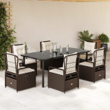 Set mobilier de gradina cu perne, 7 piese, maro, poliratan