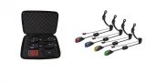 Set 4 Avertizori Pescuit EAST SHARK cu Statie, Snagbar Fix + 4 Swingere LED, Culori Diferite, Valigeta Transport, Baterii Incluse