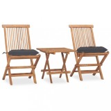 VidaXL Set mobilier exterior pliabil cu perne, 3 piese, lemn masiv tec