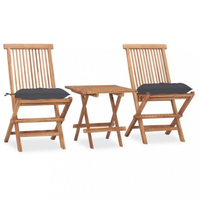 vidaXL Set mobilier exterior pliabil cu perne, 3 piese, lemn masiv tec foto