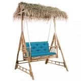 vidaXL Balansoar 2 locuri, cu frunze de palmier/pernă, 202 cm, bambus 3063937