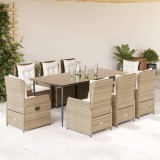 vidaXL Set de masă pentru grădină, 9 piese, cu perne, bej, poliratan 3262888