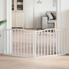 vidaXL Poartă pentru c&acirc;ini pliabilă, 2 panouri, alb, 160 cm, lemn plop 352216
