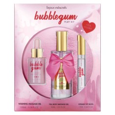 Set cadou erotic BIJOUX INDISCRETS Bubblegum Play Kit, cu ulei de masaj și luciu de buze pentru sex oral
