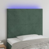 Cumpara ieftin Tăblie de pat cu LED, verde &icirc;nchis, 100x5x118/128 cm, catifea
