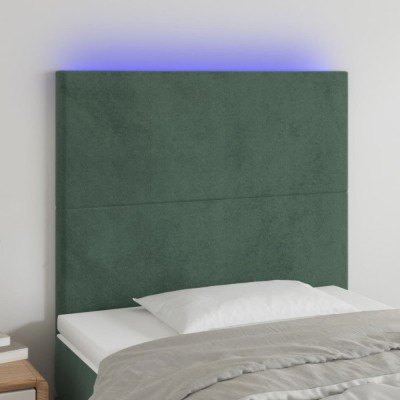 vidaXL Tăblie de pat cu LED, verde &amp;icirc;nchis, 100x5x118/128 cm, catifea 3122189 foto