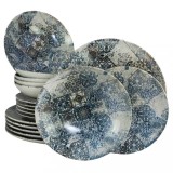 Set farfurii 18 piese, 6 persoane, Blue Tiles, Alb Ivoire cu Albastru