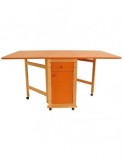 Masa plianta cu spatiu depozitare, usa si sertar, Pal Melaminat, structura lemn masiv, cu role, 8 persoane, 160x96x80 cm, cires