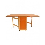 Masa plianta cu spatiu depozitare, usa si sertar, Pal Melaminat, structura lemn masiv, cu role, 8 persoane, 160x96x80 cm, cires