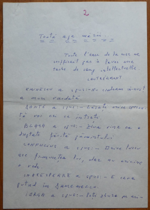 Manuscris olograf Geo Bogza, Toata apa marii, 5 pagini, 1980