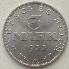 Moneda Germania - 3 Mark 1922- 3 ani de constitutie
