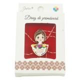 Brosa mica in cutie jolie model fata cu flori
