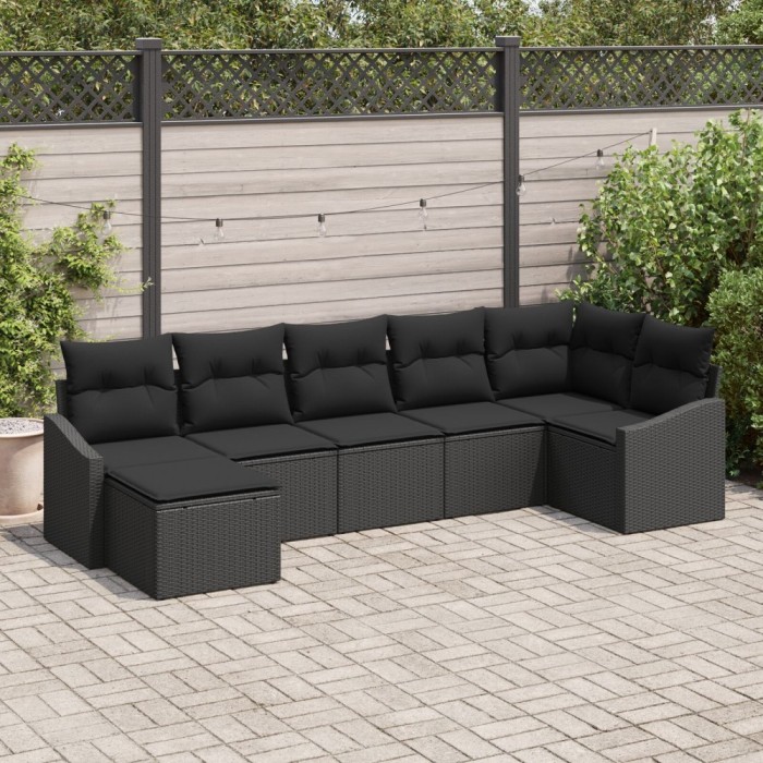 Gossi set de canapea de gradina cu perne 7 piese negru ratan poliester