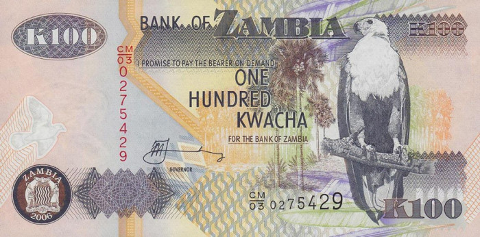 ZAMBIA █ bancnota █ 100 Kwacha █ 2006 █ P-38f █ UNC █ necirculata
