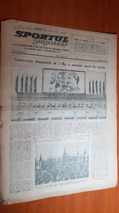 sportul popular 3 mai 1954-articol si foto de la demonstratia din capitala