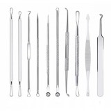 Cumpara ieftin Set de 10 pensete pentru extractie puncte negre, comedoane, acnee, ustensile cosmetice din otel inoxidabil, 12 cm, Oem