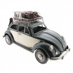 Macheta masina VW Beetle Retro din metal albastru crem 36 cm x 13 cm x 36 h Elegant DecoLux foto