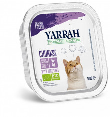 Hrana umeda bio pentru pisici cu carne de pui, curcan si aloe vera, 100g Yarrah foto
