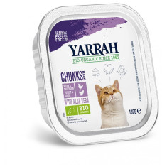 Hrana umeda bio pentru pisici cu carne de pui, curcan si aloe vera, 100g Yarrah