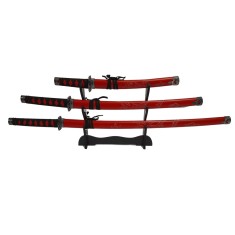 Set sabii katane decorative IdeallStore&reg;, panoplie, Ninja Warrior, rosu, metal, 83 cm, teaca inclusa