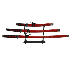Set sabii katane decorative IdeallStore®, panoplie, Ninja Warrior, rosu, metal, 83 cm, teaca inclusa
