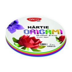 Hartie Rotunda Origami DACO, 15 cm,100 Coli/Top, Multicolor, 80 g/m?, Hartie Origami Colorata, Hartie Rotunda pentru Origami, Coli pentru Origami, Pro foto