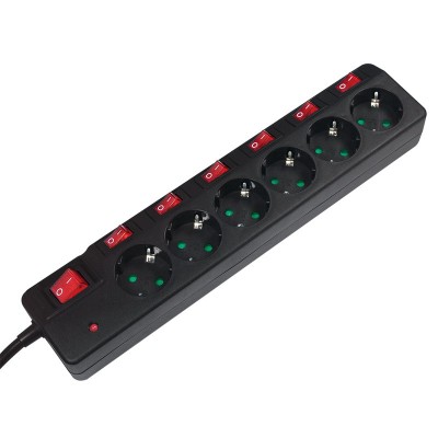 PRELUNGITOR LOGILINK, Schuko x 6, conectare prin Schuko (T), cablu 1.5 m, 16 A, protectie supratensiune, protectie copii, negru, &amp;quot;LPS233&amp;quot; (timbru verd foto