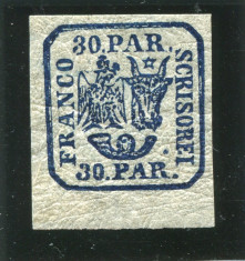 1864 , Lp 13 , Principatele Unite 30 Parale albastru - M.V.L.H. foto