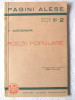 &quot;POEZII POPULARE&quot;, V. Alecsandri, 1940. Seria PAGINI ALESE - Serie noua - Nr. 2, Alta editura