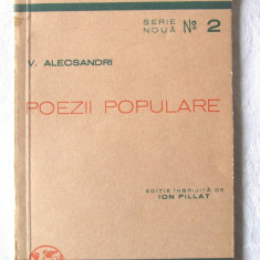 "POEZII POPULARE", V. Alecsandri, 1940. Seria PAGINI ALESE - Serie noua - Nr. 2