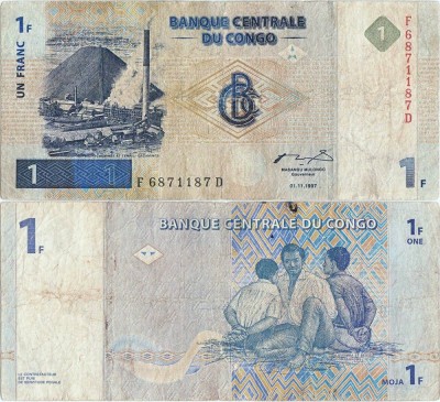 1997 ( 1 XI ) , 1 franc ( P-85a ) - Congo ( Kinshasa ) foto