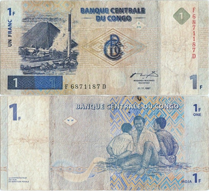 1997 ( 1 XI ) , 1 franc ( P-85a ) - Congo ( Kinshasa )