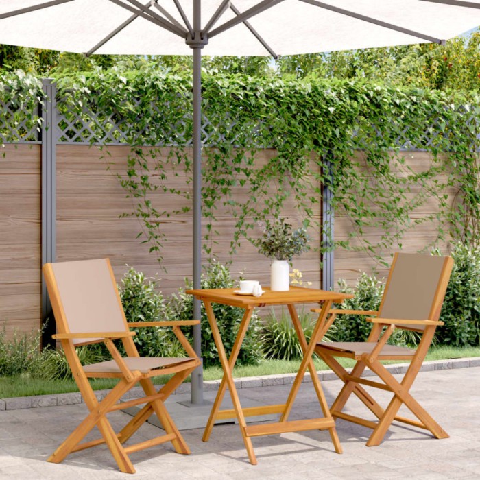 Set mobilier bistro, 3 piese, textil taupe/lemn masiv