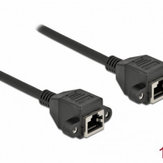 Cablu prelungitor retea RJ45 M-M S/FTP Cat.6A 1m Negru, Delock 87009