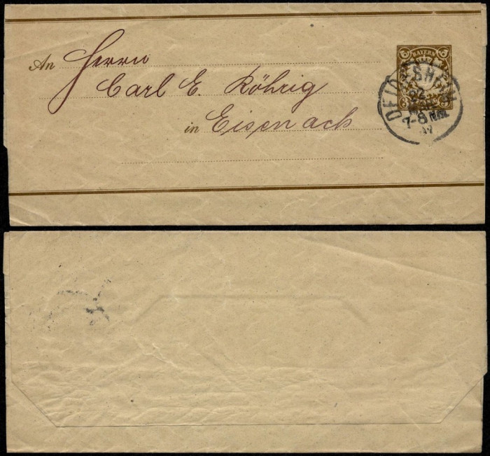 Germany Bavaria 1896 Postal stationery Wrapper Deidesheim to Eisenach D.863