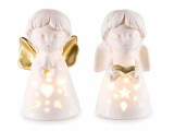 Cumpara ieftin Set 2 figurine Ingeri portelan alb auriu cu led cm 5,5 x 5 x 10 H