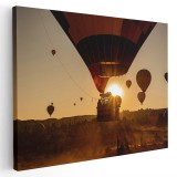 Tablou peisaj cu baloane cu aer cald la apus Tablou canvas pe panza CU RAMA 60x90 cm