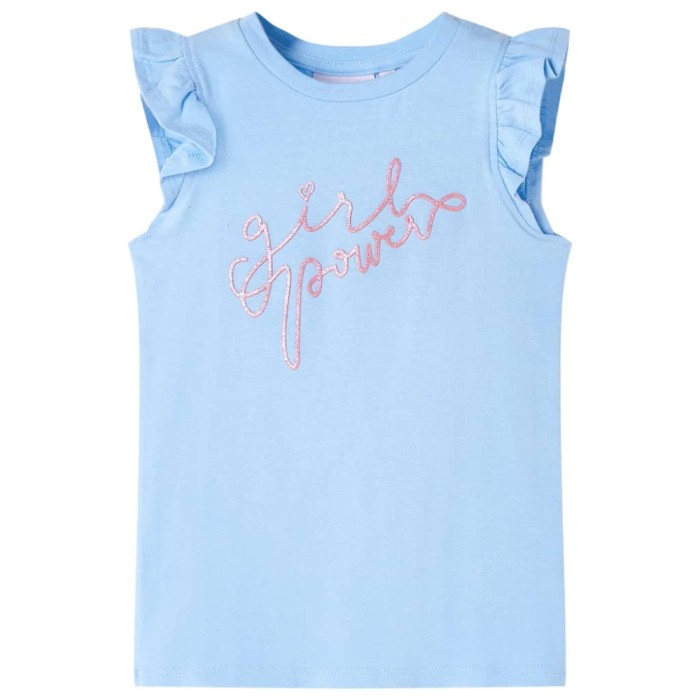 Tricou pentru copii cu m&acirc;neci cu volane, albastru deschis, 140