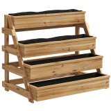 Outsunny Strat de Grădină &Icirc;nălțat pe 4 Niveluri și Orificii de Drenaj, 75x57x60,5 cm, Lemn Natural | Aosom Romania